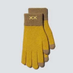 KAWS x Uniqlo Yellow Mustard and Brown Winter Heattech Gloves